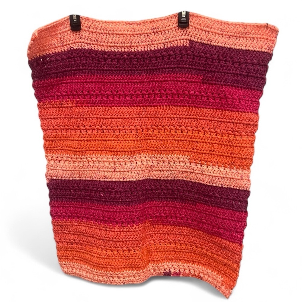 Handmade Sunset Crochet baby blanket. 31”x24.5” chunky yarn